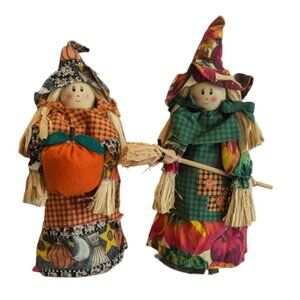 Vintage Pair Of Cloth Halloween Witches Table Decor Tree Toppers